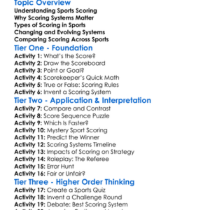 Scoring Systems In Sports Worksheet Activity Booklet