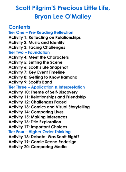 Scott Pilgrims Precious Little Life Bryan Lee Omalley Worksheet Activity Booklet