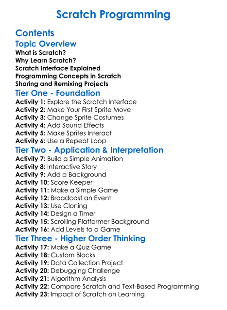 Scratch Programming Worksheet Activity Booklet