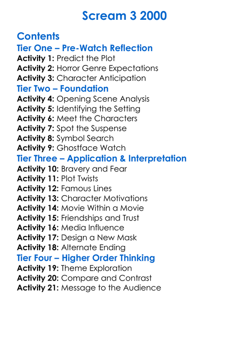 Scream 3 2000 Worksheet Activity Booklet