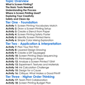 Screen Printing Basics Worksheet Activity Booklet