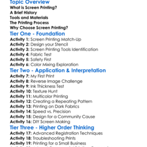 Screen Printing On Fabric Worksheet Activity Booklet