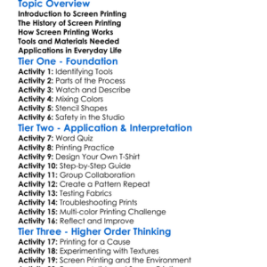 Screen Printing On Textiles Worksheet Activity Booklet