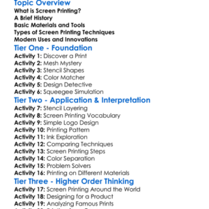 Screen Printing Techniques Worksheet Activity Booklet