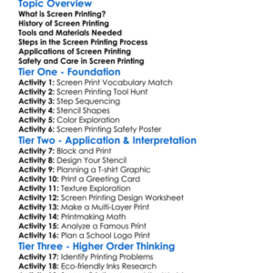 Screen Printing Worksheet Activity Booklet