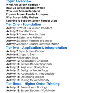 Screen Readers Worksheet Activity Booklet