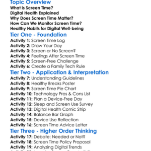 Screen Time And Digital Health Worksheet Activity Booklet