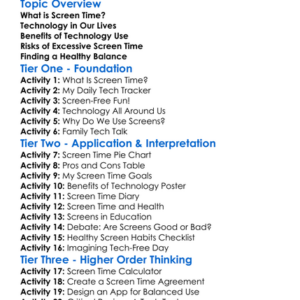 Screen Time And Technology Use Worksheet Activity Booklet