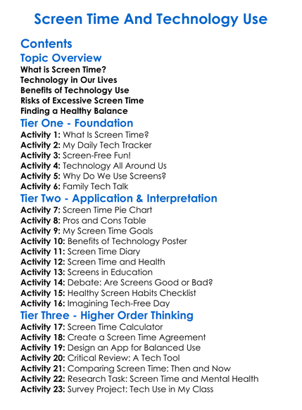 Screen Time And Technology Use Worksheet Activity Booklet