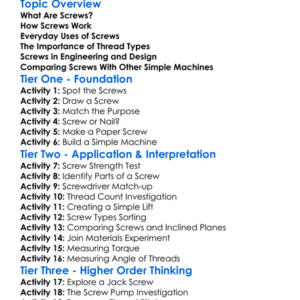 Screws Worksheet Activity Booklet