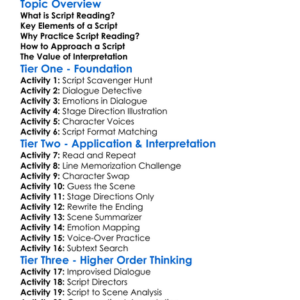 Script Reading Worksheet Activity Booklet
