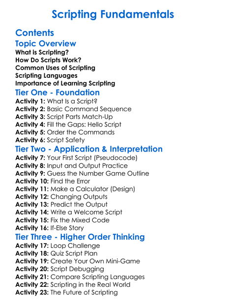 Scripting Fundamentals Worksheet Activity Booklet