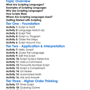Scripting Languages Introduction Worksheet Activity Booklet