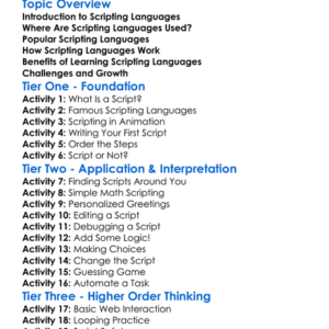 Scripting Languages Worksheet Activity Booklet