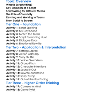 Scriptwriting For Media Worksheet Activity Booklet