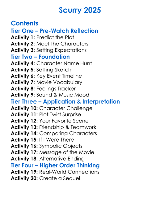 Scurry 2025 Worksheet Activity Booklet