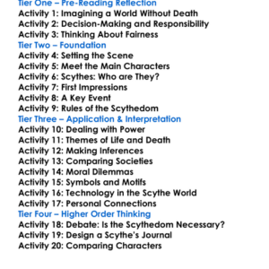 Scythe Neal Shusterman Worksheet Activity Booklet