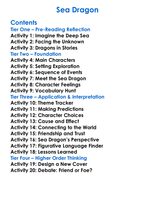 Sea Dragon Worksheet Activity Booklet