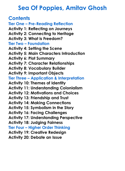 Sea Of Poppies Amitav Ghosh Worksheet Activity Booklet