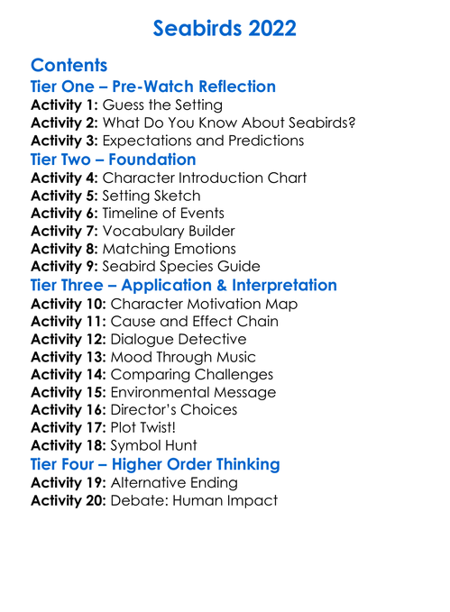 Seabirds 2022 Worksheet Activity Booklet
