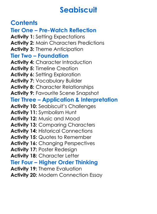 Seabiscuit Worksheet Activity Booklet