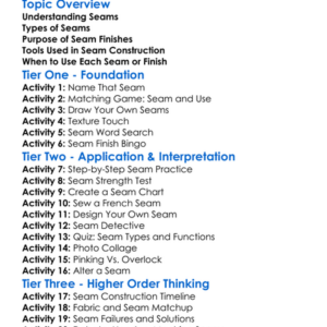 Seam Types And Finishes Worksheet Activity Booklet