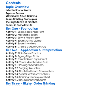 Seam Types And Finishing Techniques Worksheet Activity Booklet