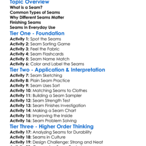 Seam Types And Their Uses Worksheet Activity Booklet