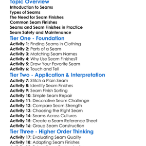 Seams And Seam Finishes Worksheet Activity Booklet