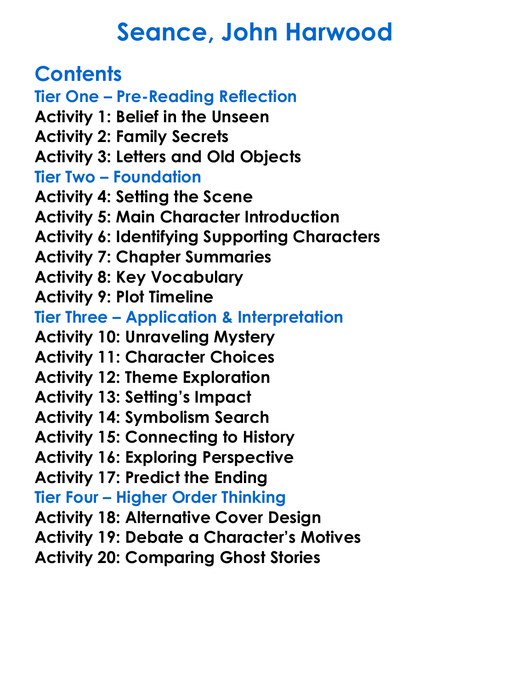 Seance John Harwood Worksheet Activity Booklet