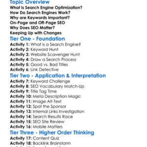 Search Engine Optimization Worksheet Activity Booklet