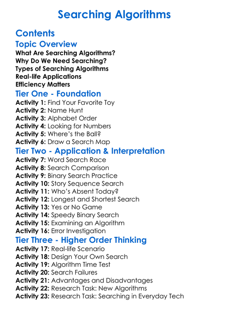 Searching Algorithms Worksheet Activity Booklet