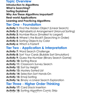 Searching And Sorting Algorithms Worksheet Activity Booklet