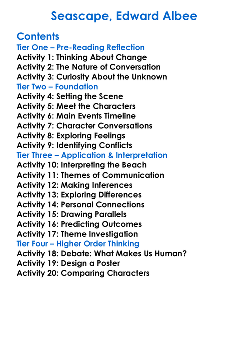 Seascape Edward Albee Worksheet Activity Booklet