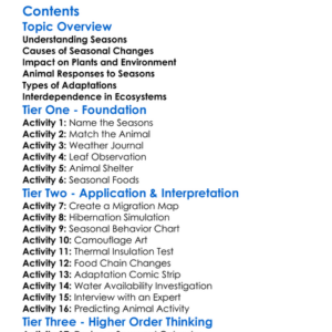 Seasonal Changes And Animal Adaptation Worksheet Activity Booklet
