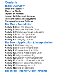 Seasonal Changes In Living Organisms Worksheet Activity Booklet