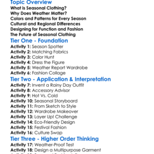 Seasonal Clothing Design Worksheet Activity Booklet