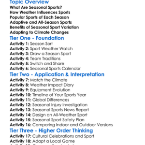 Seasonal Sport Variations Worksheet Activity Booklet