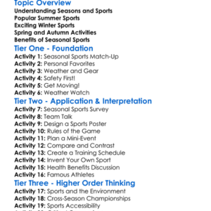 Seasonal Sports Activities Worksheet Activity Booklet