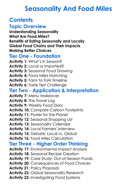 Seasonality And Food Miles Worksheet Activity Booklet