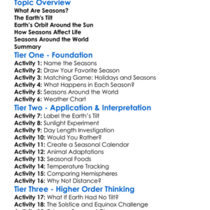 Seasons And Their Causes Worksheet Activity Booklet
