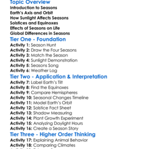 Seasons And Their Causes Worksheet Activity Booklet