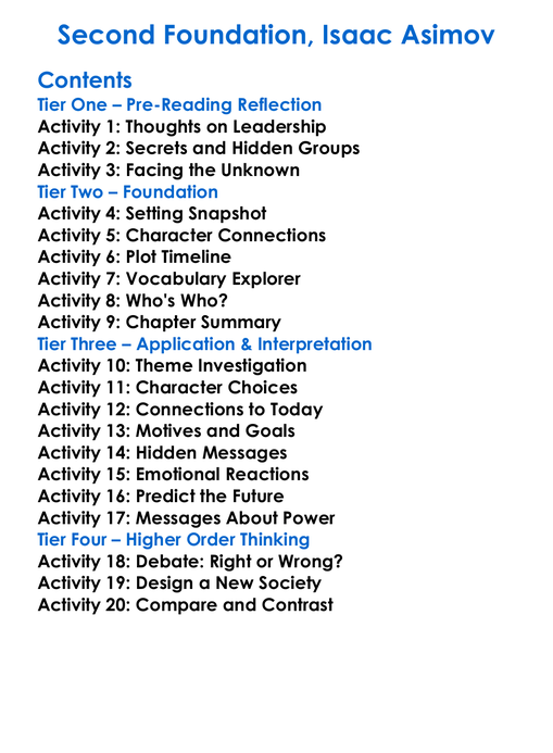 Second Foundation Isaac Asimov Worksheet Activity Booklet