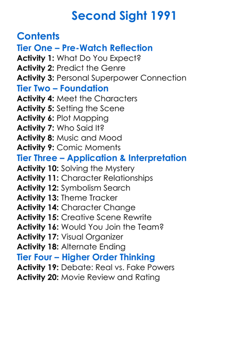 Second Sight 1991 Worksheet Activity Booklet