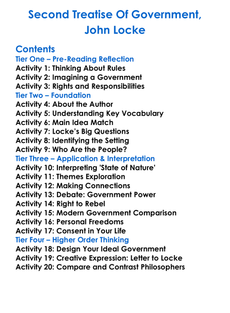 Second Treatise Of Government John Locke Worksheet Activity Booklet