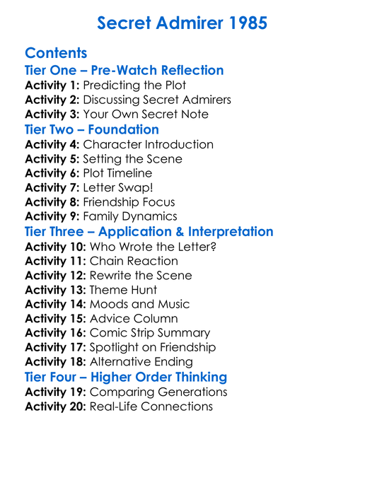 Secret Admirer 1985 Worksheet Activity Booklet