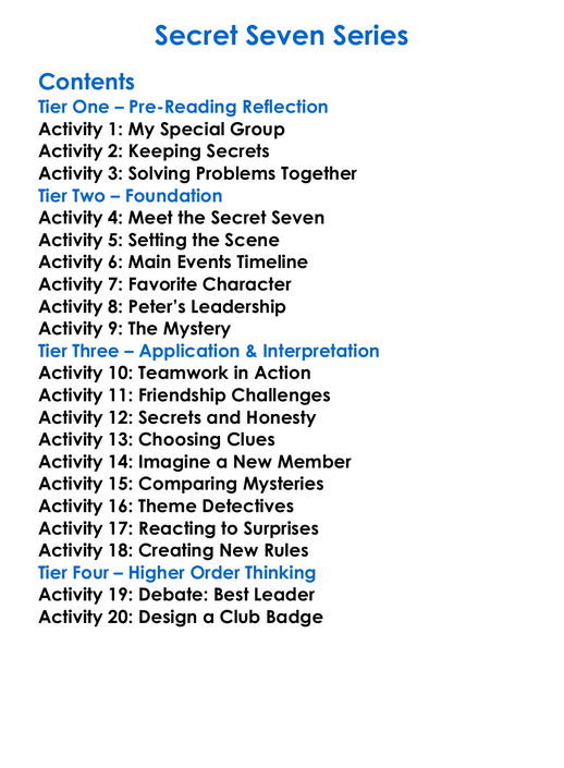 Secret Seven Series Worksheet Activity Booklet