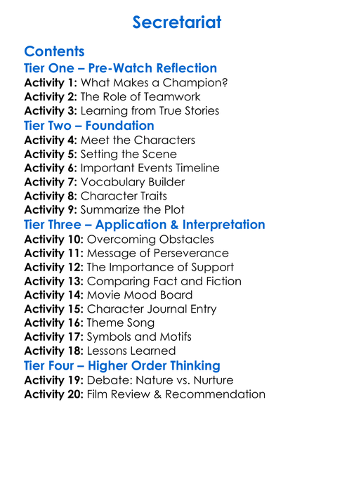 Secretariat Worksheet Activity Booklet