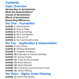 Sectarianism And Denominational Differences Worksheet Activity Booklet