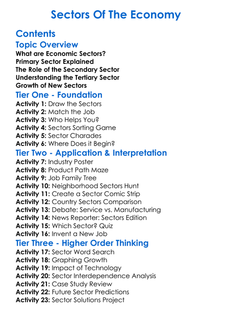 Sectors Of The Economy Worksheet Activity Booklet
